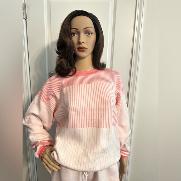 New-Peppermint Pink Casual Stripes Print Two-piece Set - Picture 9 of 11